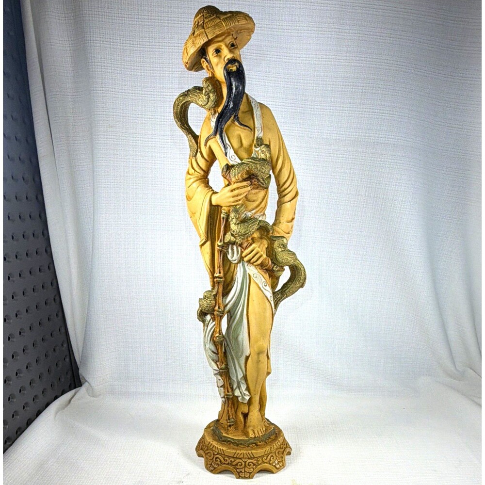 Vintage Artmark Asian Chinese Wise Man Resin Statue 19" Peacock Birds Italy